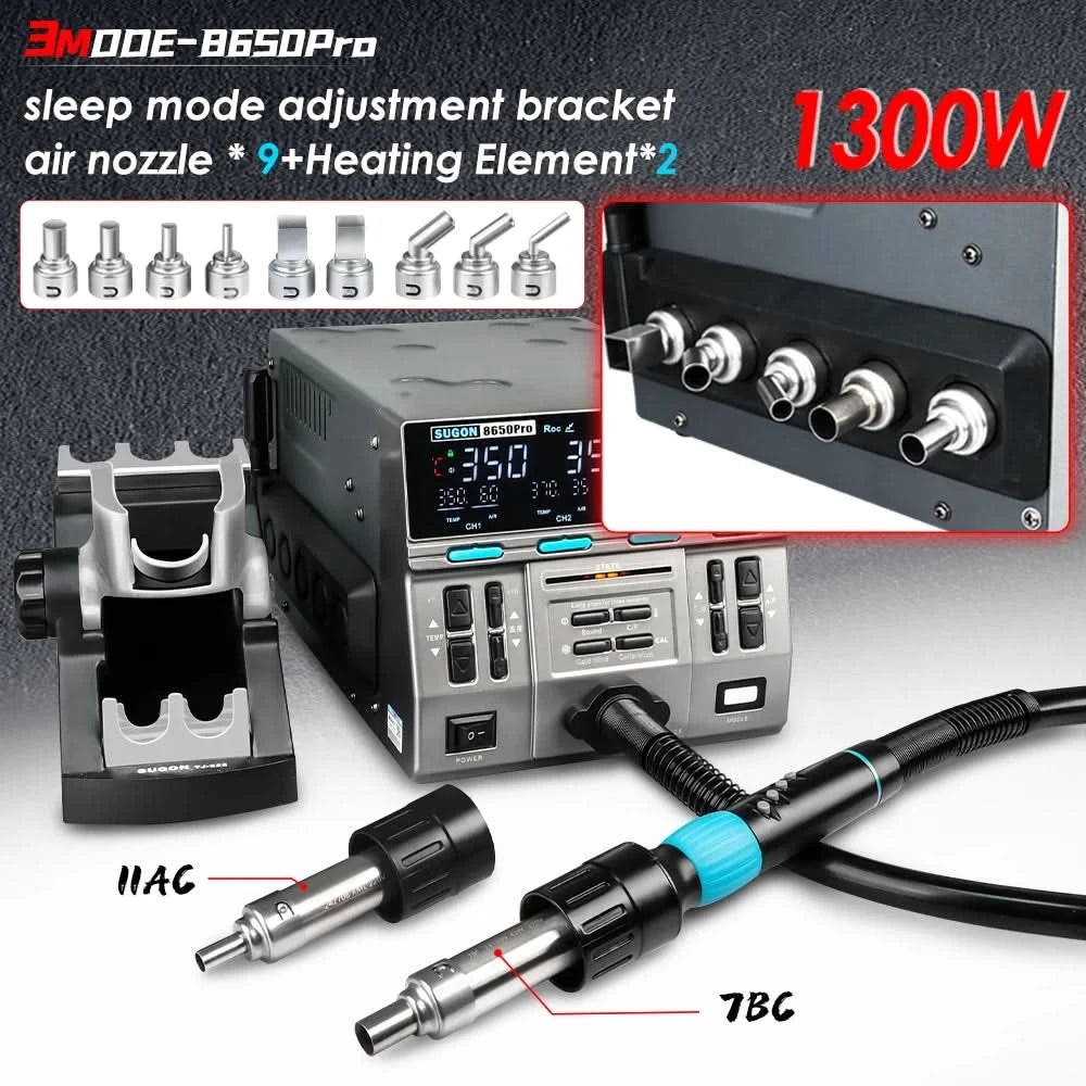SUGON 8650pro 1300W Hot Air Rework Station 3 Mode Digital Display Intelligent BGA Rework Station For BGA PCB Chip Repair Tool