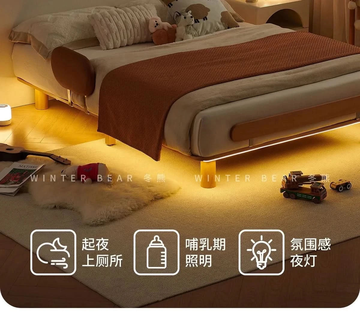 Boys and girls bed small apartment single bed 1.5 meters simple full solid wood tatami no bedside children's bed
