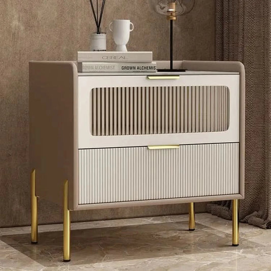 Bedside Table,Modern Light Luxury, Solid Wood Italian Simple Storage, Ultra-narrow Bed Leather Smart Side Cabinet Bedroom