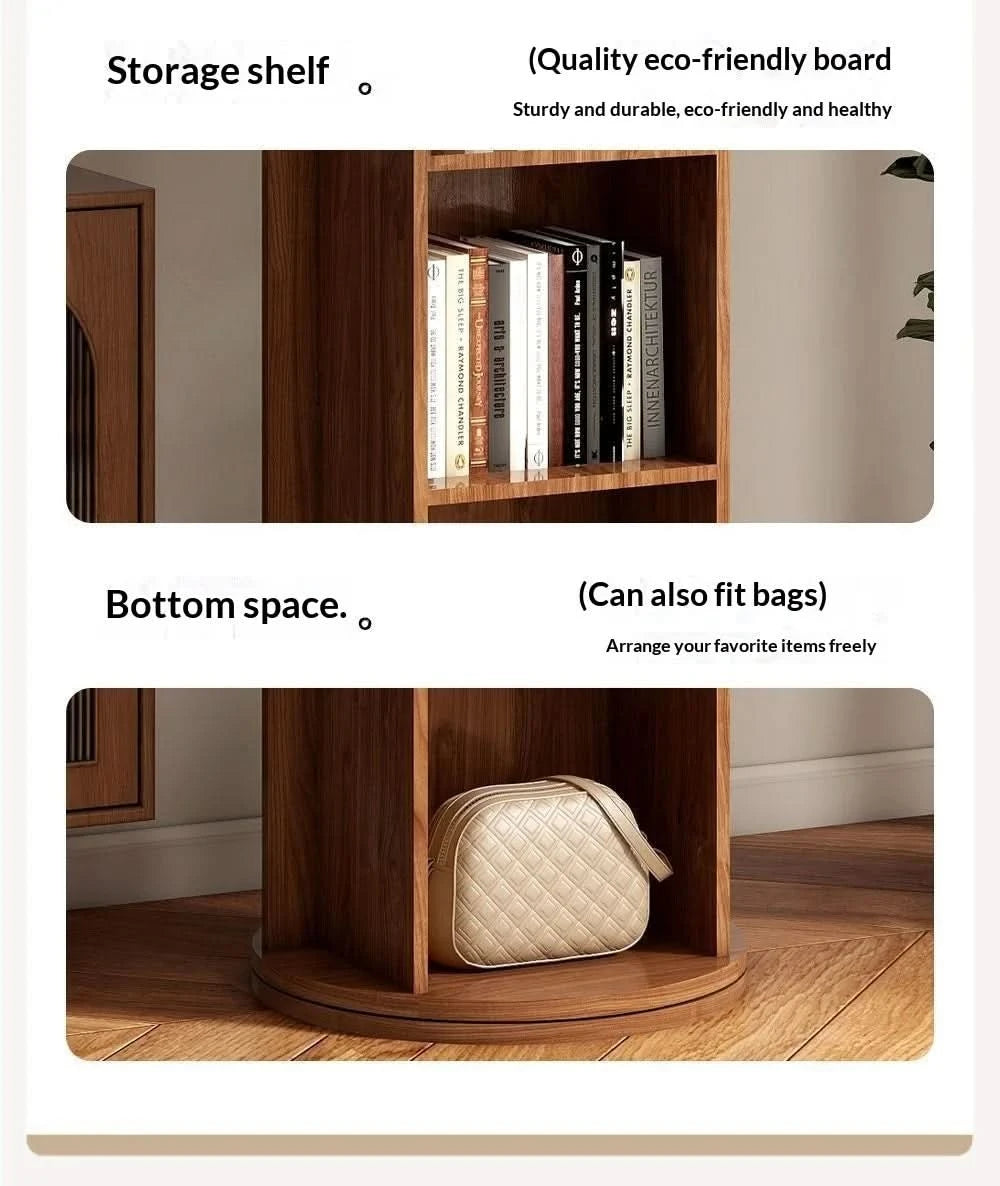 Full Length Floor Mirror Rotating Wooden Frame Bookshelf Full Body Standing Mirror Bedroom Living Room Large Luxury No Warping