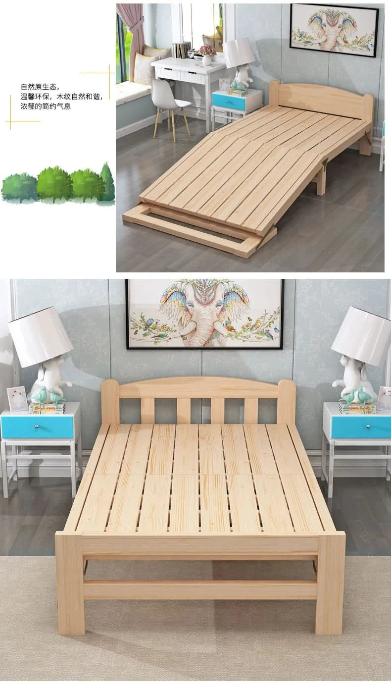 Folded bed, single bed rental room, solid wood bed, hard board bed, small bed, does not take up much space, bed