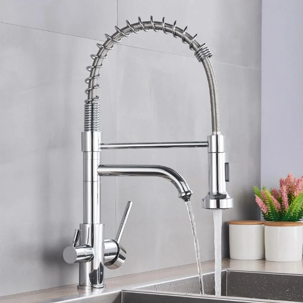 Purified Water Kitchen Faucet Pull Down Spray Stream Head Dual Handle Faucet 360 Rotate Deck Mount Drinking Water Mixer Tap