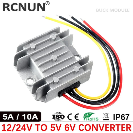 RCNUN 12V 24V auf 5V 6V 10A Abwärtswandler DC/DC-Regler 12 Volt auf 5 Volt 50W Buck Netzteil für Autos, Spielzeug
