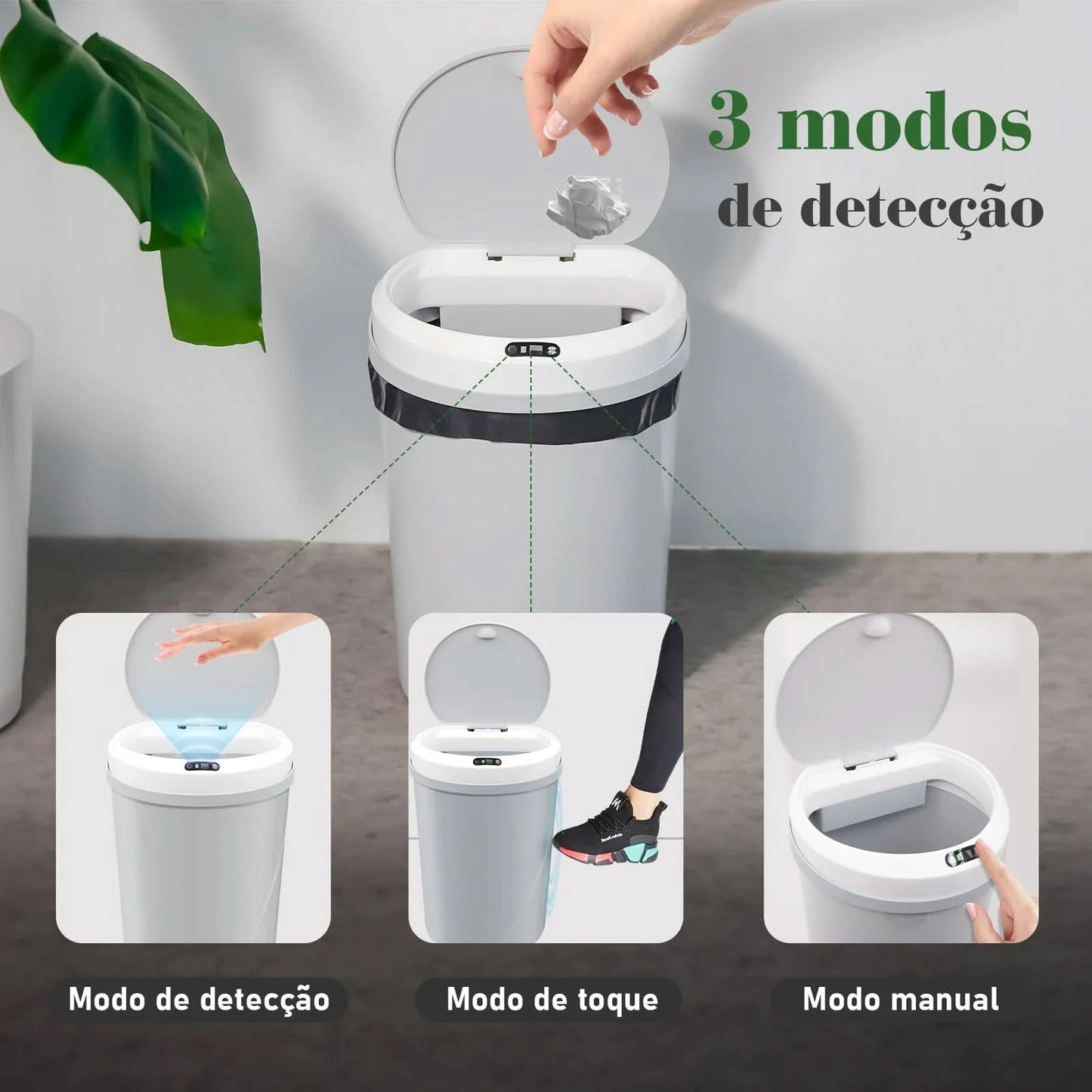 Lata de lixo sensor de toque automático lata lata de lixo plástico cozinha latas sala estar capacidade do agregado familiar