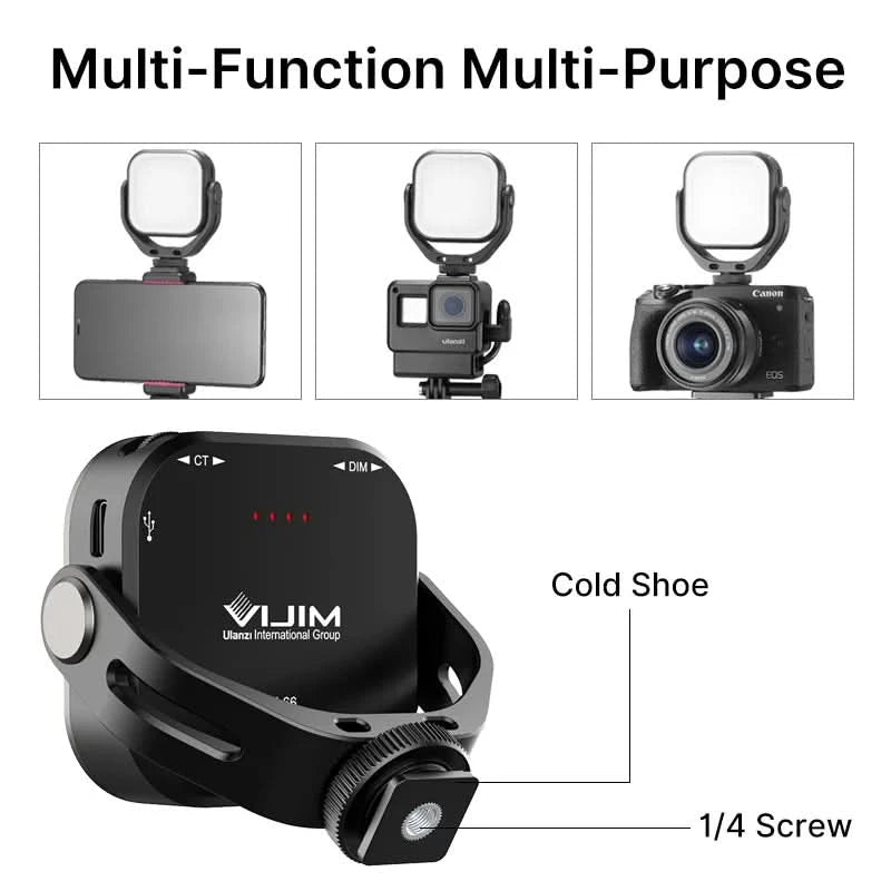Ulanzi VIJIM VL66 3200k-6500k Vlog Fill Light 360° Rotatable LED Video Light Extend Cold Shoe 2000mAh Battery with Light Stand