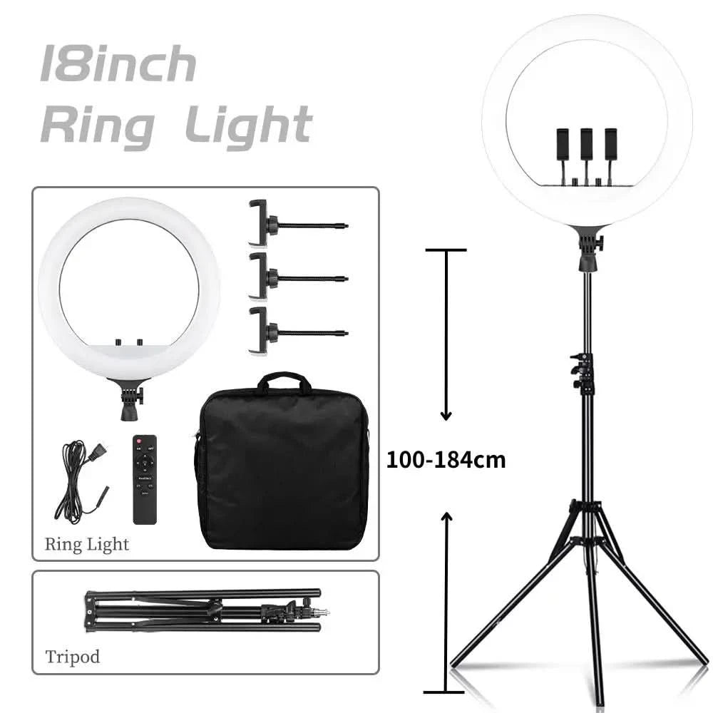 SH 18 Inch Knob Ring Light LED Selfie Video Lamp With Tripod Stand Phone Clip For YouTube Live Lighting Photo Photography Studio