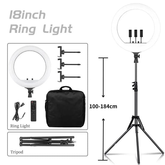 SH 18 Inch Knob Ring Light LED Selfie Video Lamp With Tripod Stand Phone Clip For YouTube Live Lighting Photo Photography Studio