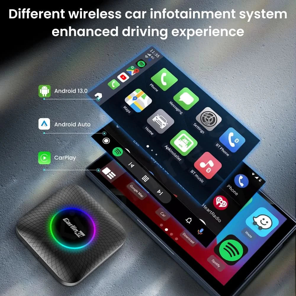 Carlinkit SDM660 Aibox Android 13 USB-A CarPlay Android Auto Wireless Adapter Support Online Video Spotify Netfilx Ble Wifi