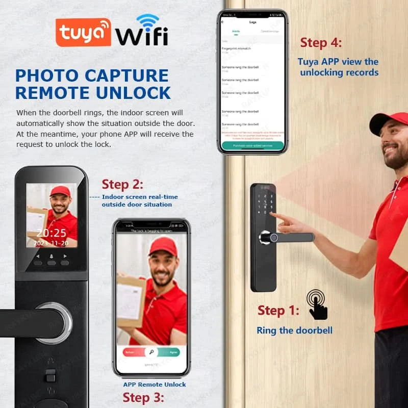 Do Brasil RAYKUBE K12 With lithium Rechargeable Batteries Tuya WiFi Camera Electronic Lock 3D Face Fingerprint Smart Door Lock