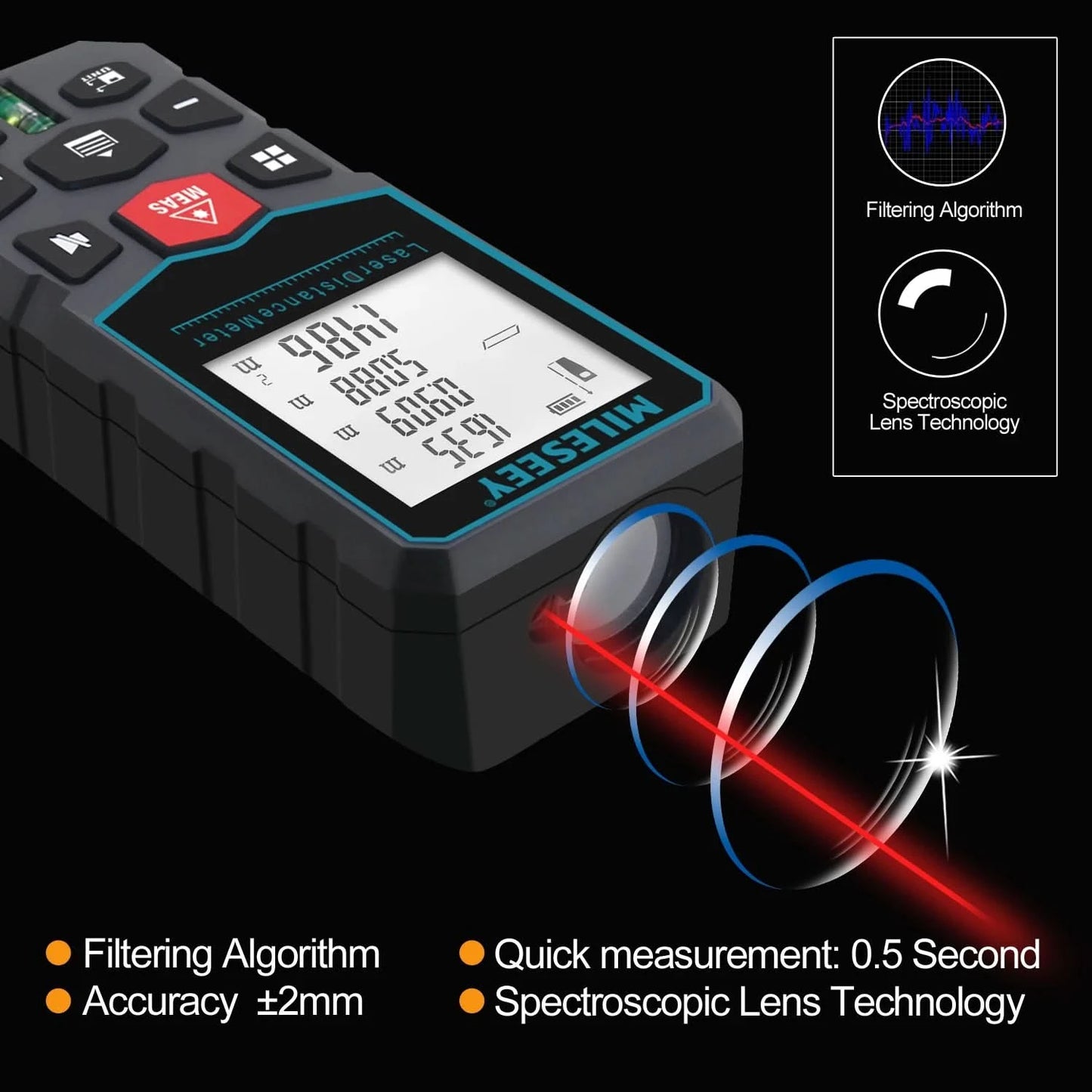 MILESEEY Laser Distance Meter X5 40M 60M 80M 100M High Precision Laser Tape Measure,Multiple Measurement Electronic Ruler