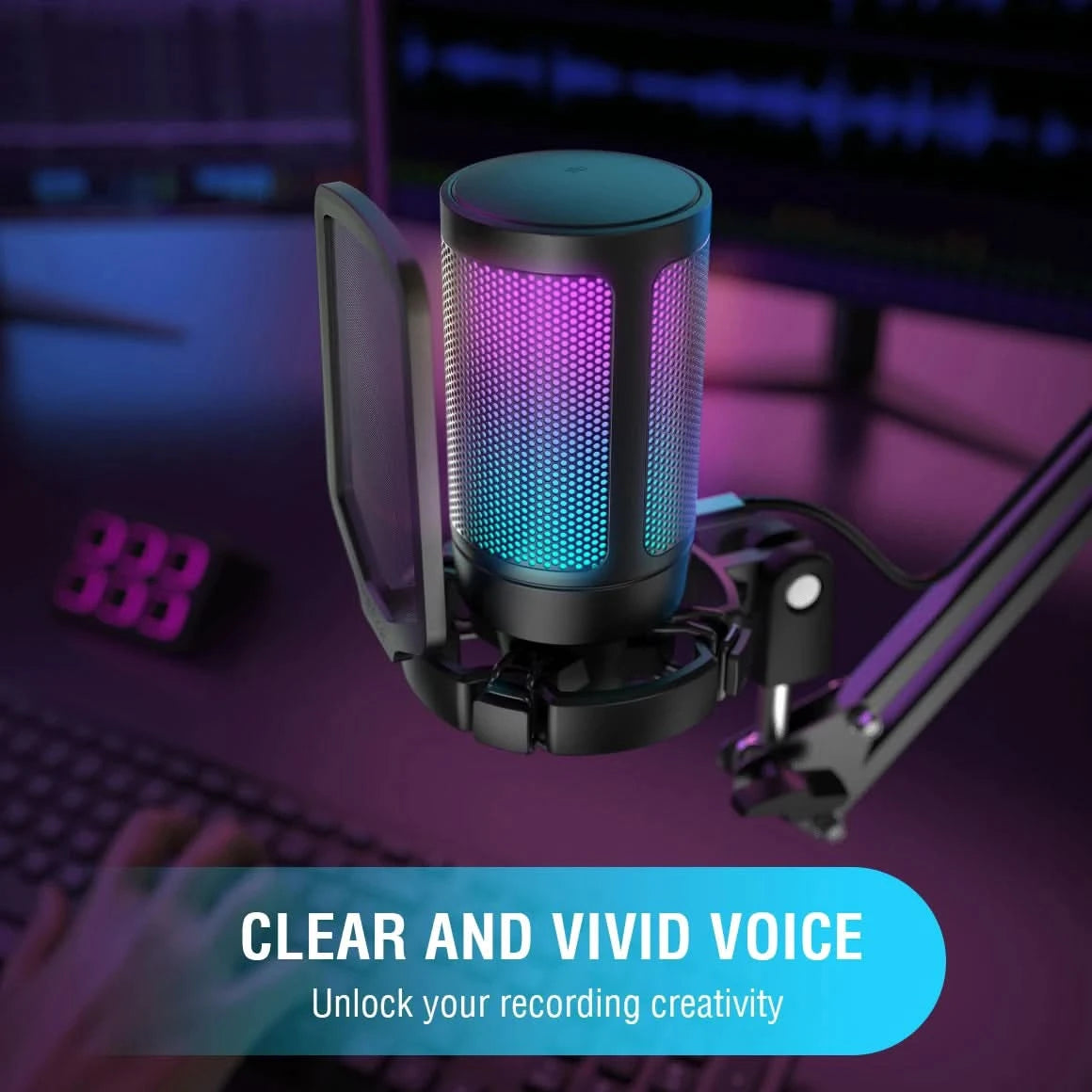 FIFINE Ampligame USB Microphone for Gaming Streaming with Pop Filter Shock Mount&Gain Control,Multi Compatible,for PC/PS4/5 -A6V