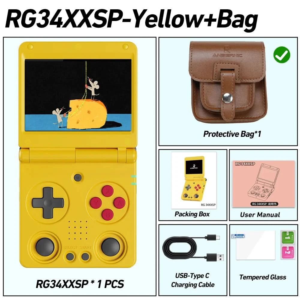 Anbernic RG34XXSP 3.4''IPS Screen Flip Handheld Console Linux System HDMI-compatible TV Output 256G PSP 300+ Games Pre-installed