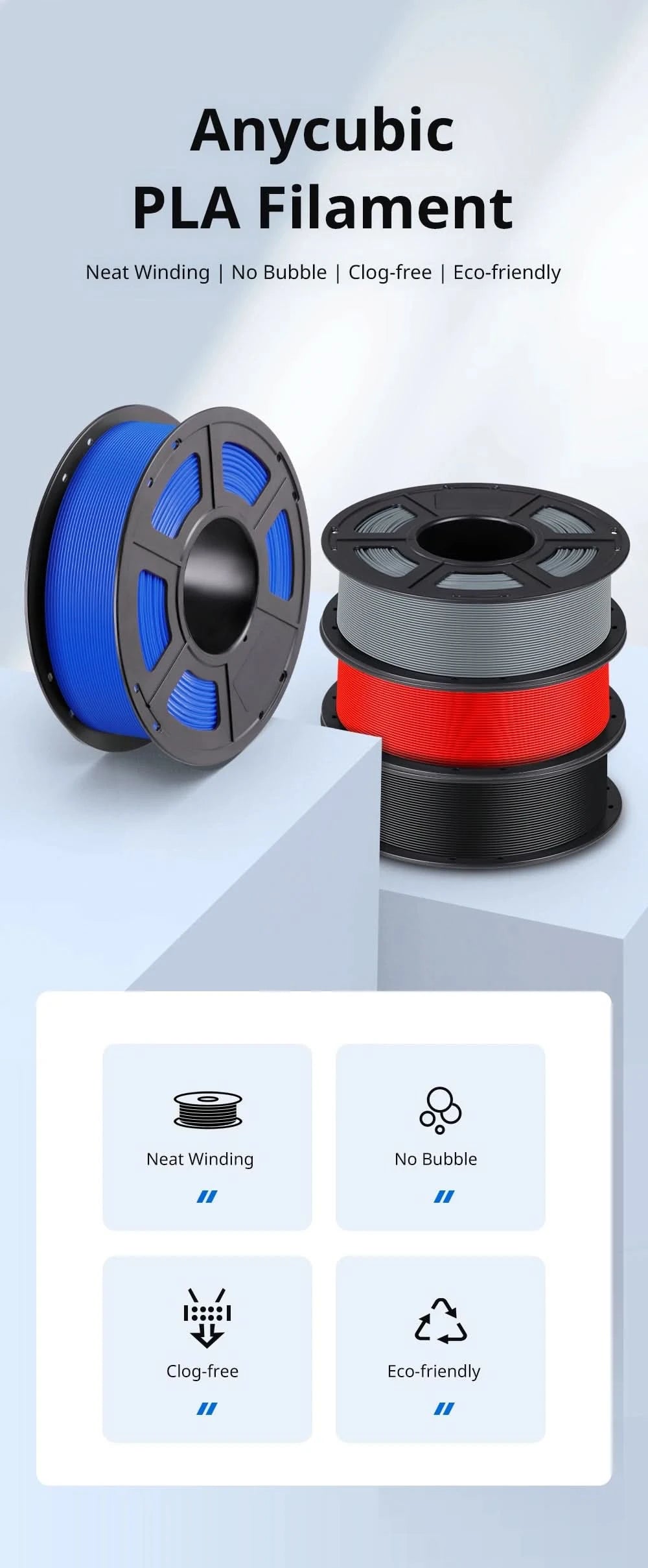 Anycubic PLA Filament 1.75mm 1kg/Roll for FDM 3D Printer Printing Plastic Consumables Material for Kobra 2 Neo Pro Max Plus