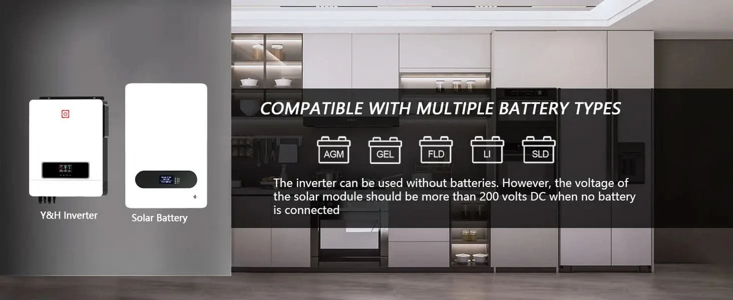 Y&H 10.2KW/6.2KW Hybrid Solar Inverter On/off grid Inverter 48V 220V Pure Sine Wave Inverter MPPT 160A/120A Charge Controller