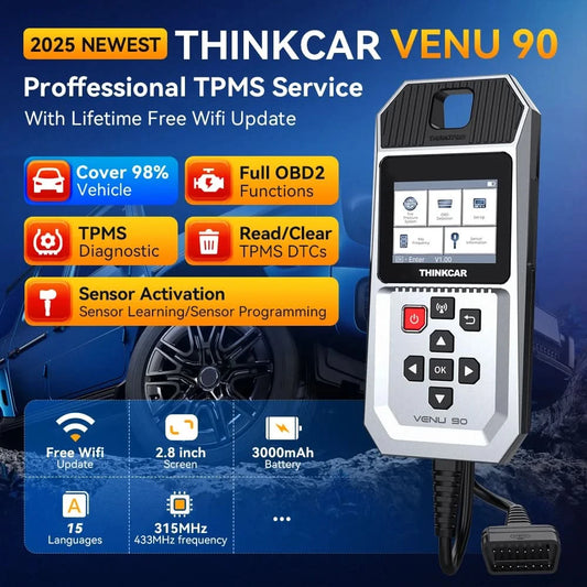 THINKCAR VENU 90 Reifendrucküberwachung WLAN-Programmierdiagnosetool zum Aktivieren aller Sensoren, funktioniert auf 315/433 MHz DTCs