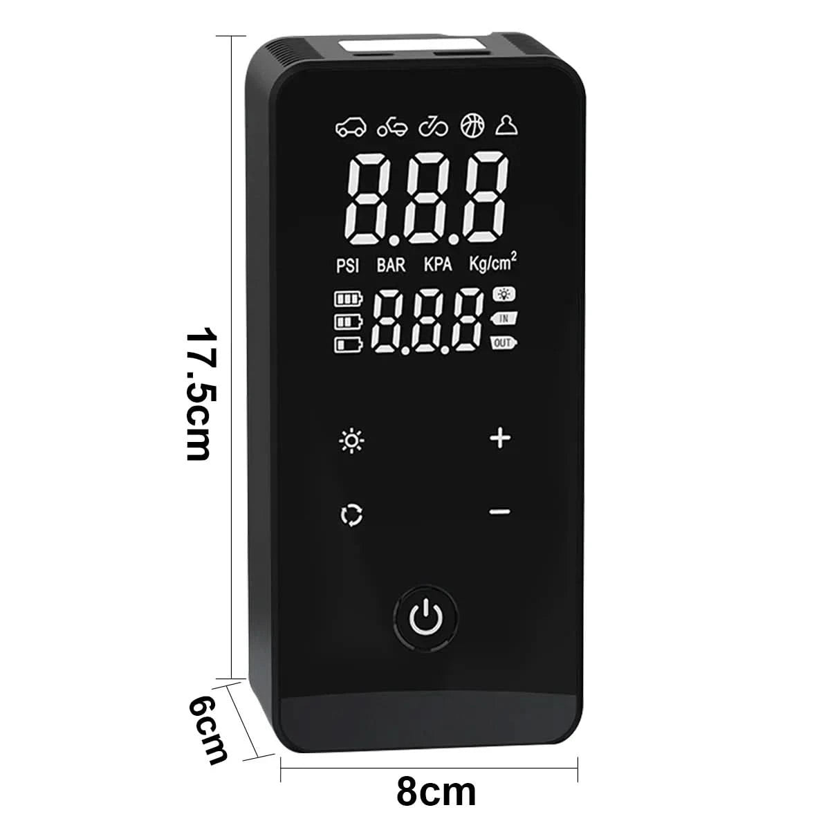 Portable Rechargeable Air Pump, Smart Touchscreen Screen Fill Tyre With Tire Calibrator And LED Emergency Light
