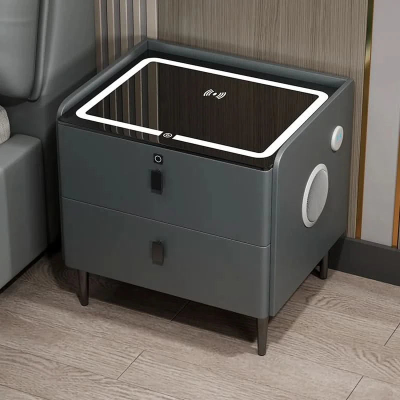 Bedside Table with Wireless Charging – 2-Tier Smart Nightstand with Lockable Drawer & Rechargeable LED Light