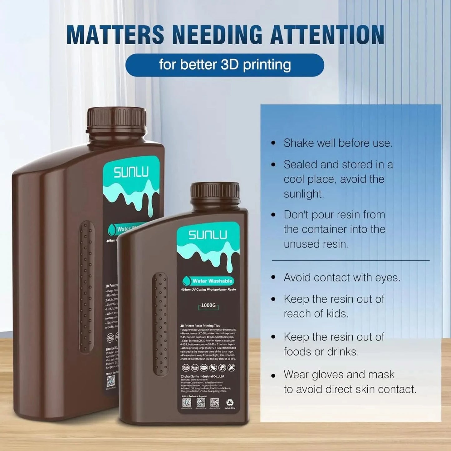SUNLU 2KG Water Washable / Water Washable ABS Resin Resin 1000G/Bottle 405nm Rapid UV-Curing Photopolymer Resin For LCD 3D Print