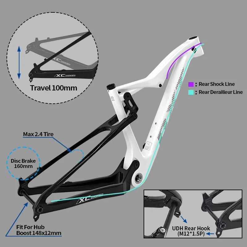 BXT NEW Full Suspension Boost 29er Frame XC Mountain Bicycle Thru Axle Frame UDH hanger