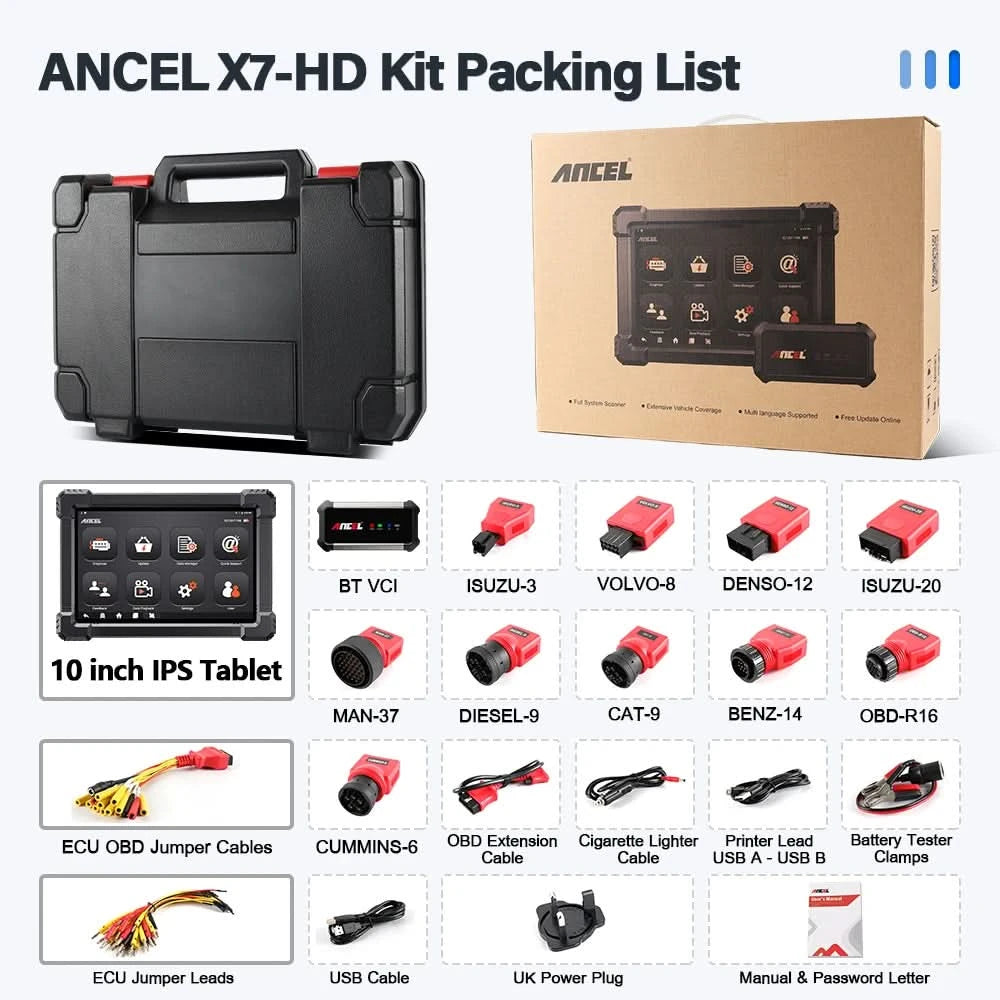 ANCEL X7HD Heavy Duty Truck Scanner  Full System Diagnostic Tool Bidirectional Diesel Scan Tool with 40+ Reset & DPF ECU Coding