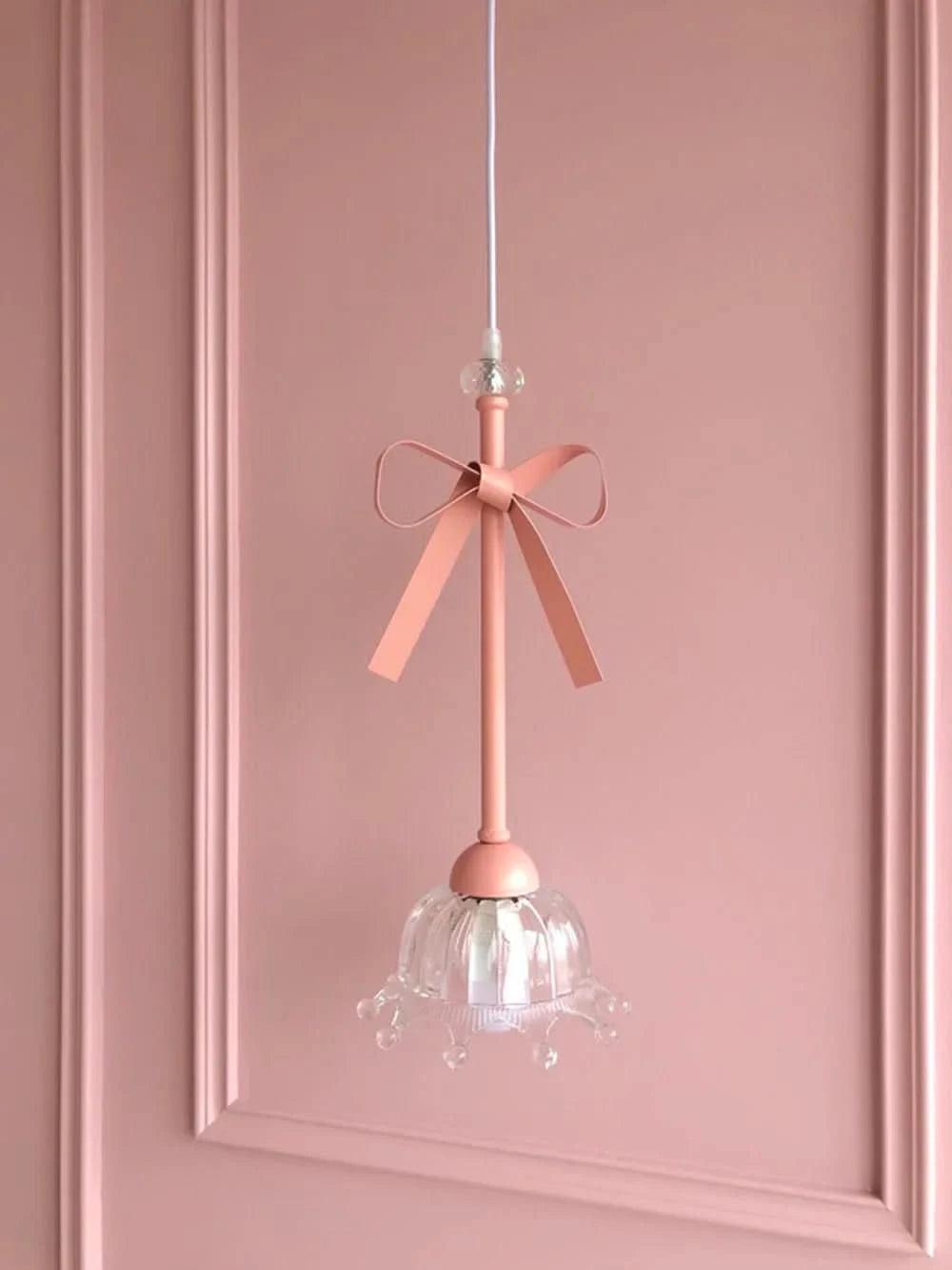 Romatic Princess Room Girl LED Pendant Lamp For Bedroom Lighting Ceramic Glass Sconces Pink Bowknot Ceiling Suspended Light
