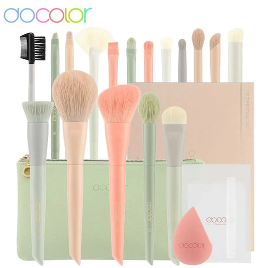 Docolor 17-teiliges Make-up-Pinsel-Set Lidschatten Rouge Puder Verblenden Foundation Kosmetikpinsel mit Make-up-Schwämmen und Tasche