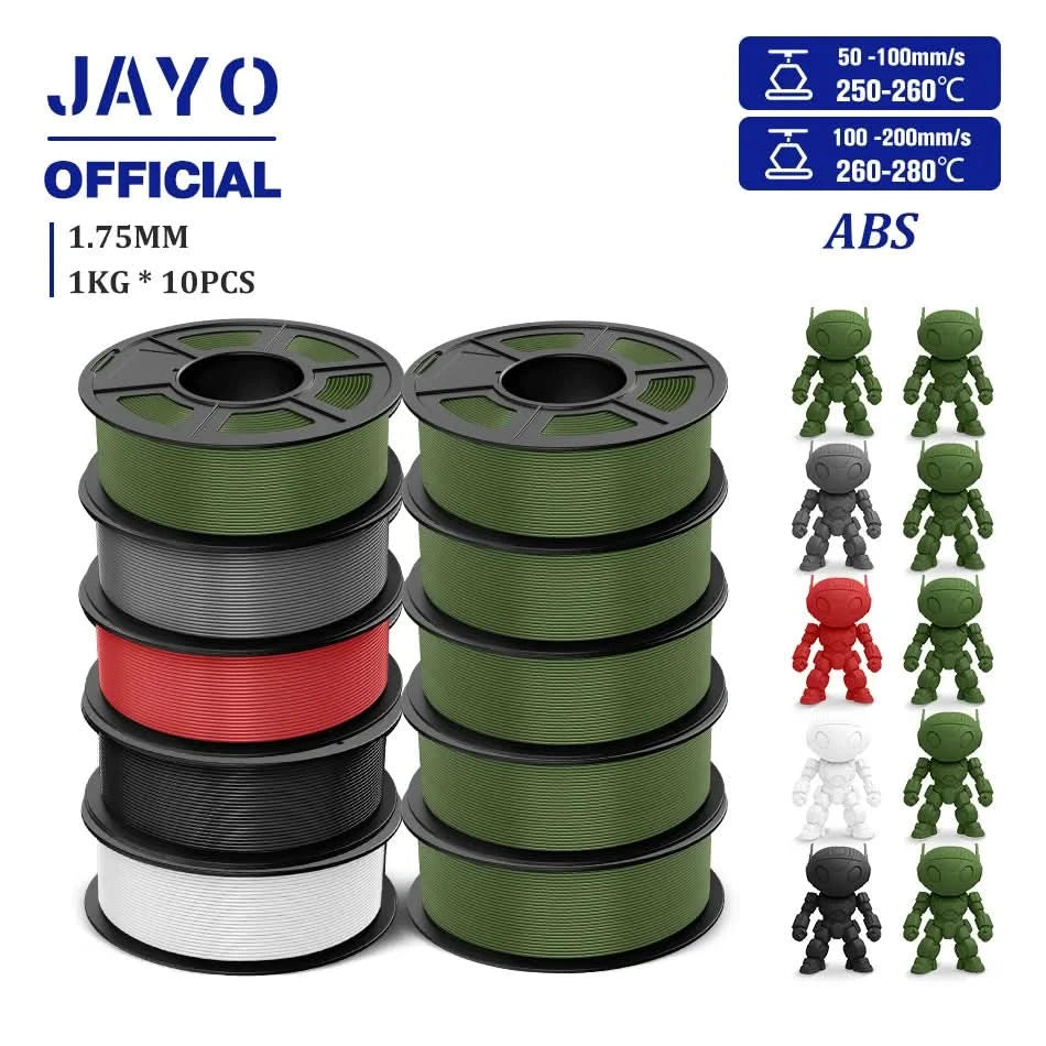 JAYO ABS Filament 1.75mm 3D Printer Filament 10Rolls For FDM 3D Printers 3D Pen Filament Refills 1KG/Roll 3D Printing Materials