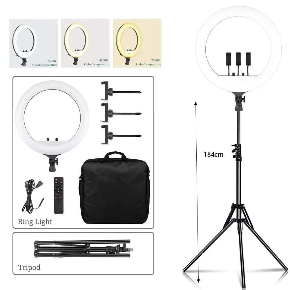 SH 18 Inch Knob Ring Light LED Selfie Video Lamp With Tripod Stand Phone Clip For YouTube Live Lighting Photo Photography Studio
