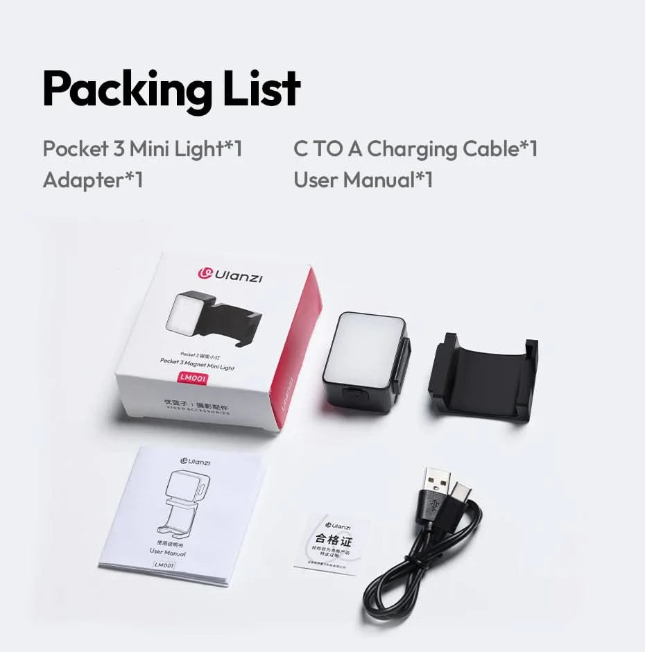 Ulanzi LM001 Pocket 3 Mini Light 3-Level Soft Light for DJI OSMO Pocket 3 for Photography Livestreaming Vlog LED Video Light
