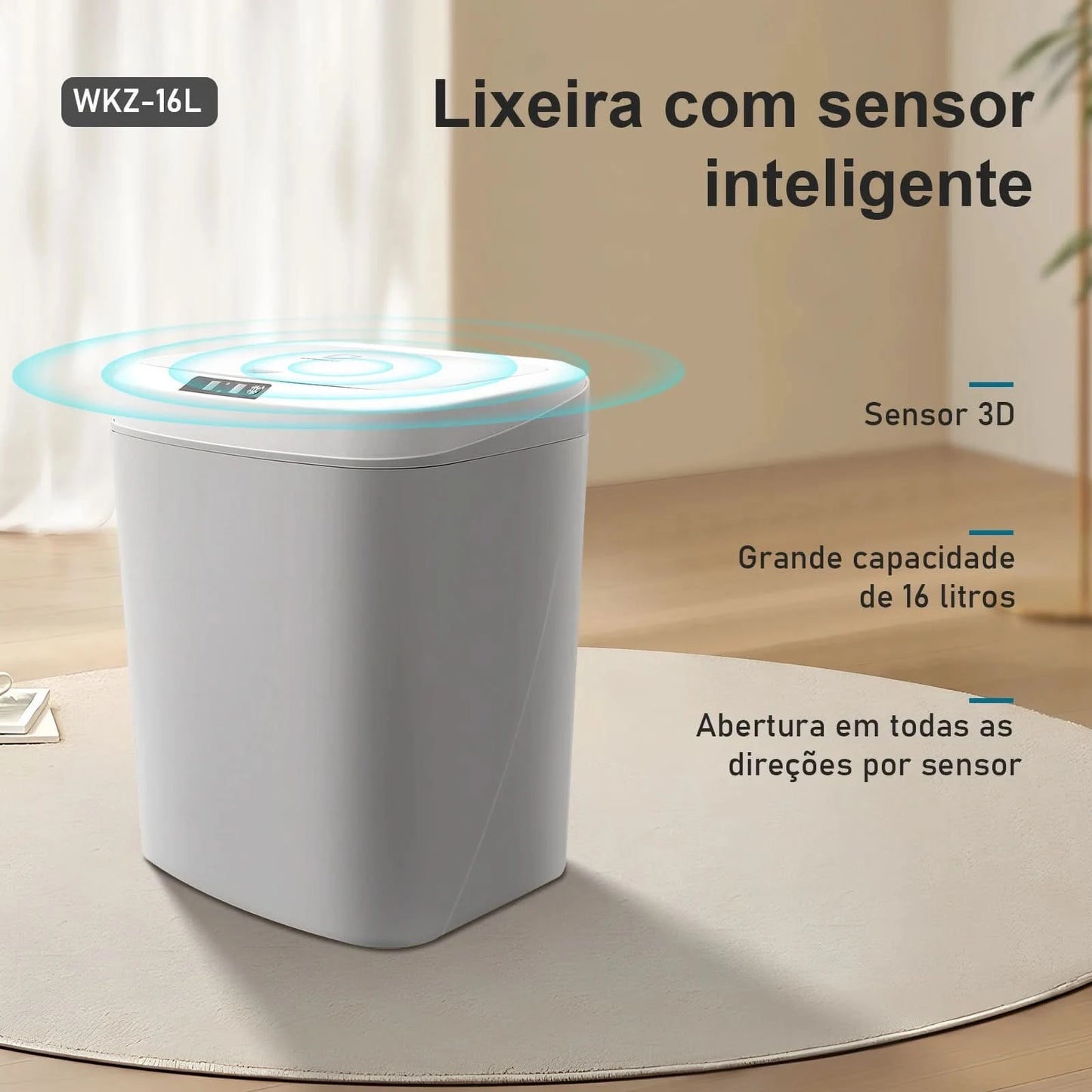 Lata de lixo sensor de toque automático lata lata de lixo plástico cozinha latas sala estar capacidade do agregado familiar