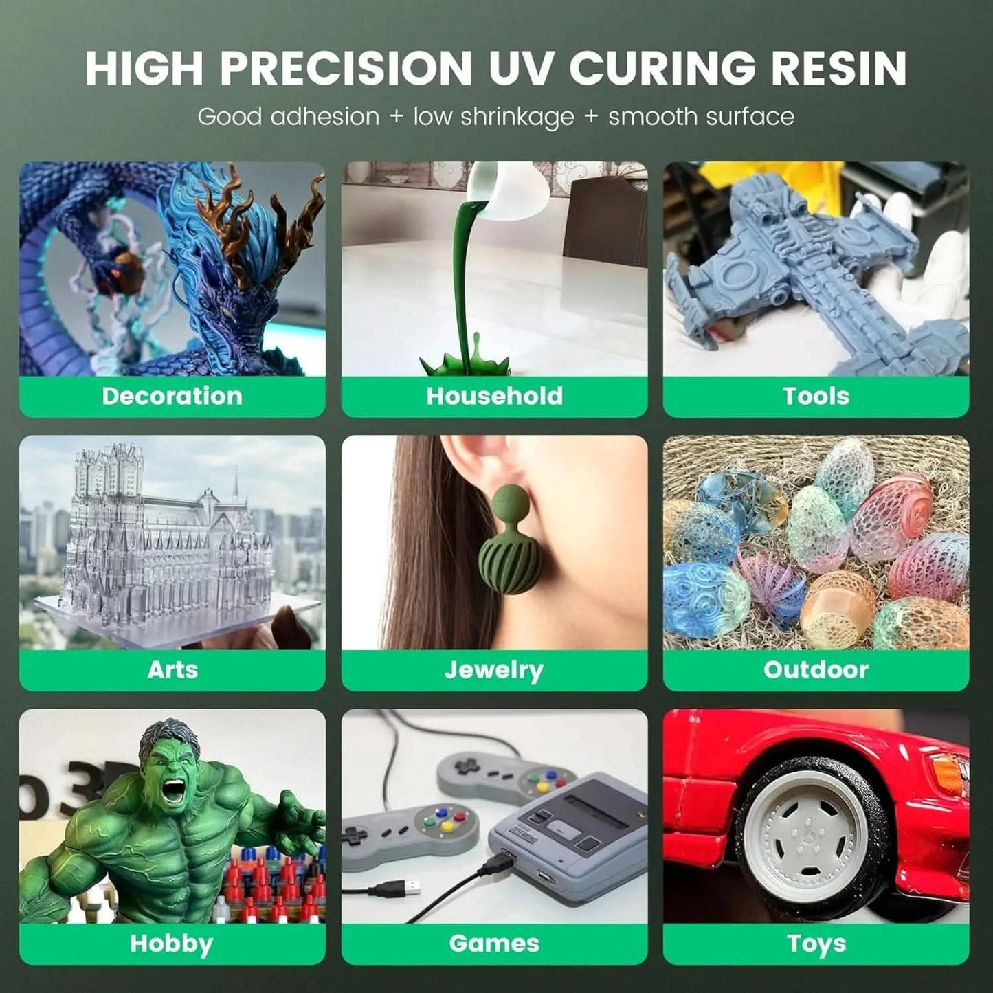 SUNLU 5KG ABS-Like/ Standard / Water-Wash/ 14K High Precision Resin 405nm Rapid UV-Curing Photopolymer Resin 1KG/Bottle