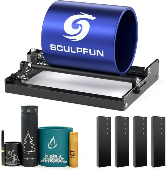 SCULPFUN S9/S10 Laser-Rotationsgraviermaschine Y-Achsen-Rotationswalze für 6-150 mm Gravur von zylindrischen Objekten, 360° drehbar