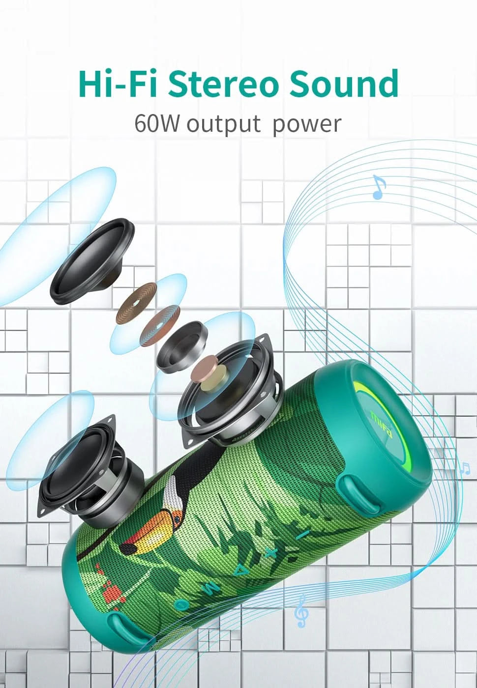 mifa A90 Green Bluetooth Speaker 60W Output Power Bluetooth Speaker with Class D Amplifier Excellent Bass Performace