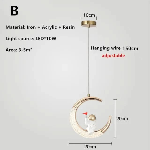 Children's Room Bedside Chandelier Modern Minimalist Light Luxury Cartoon Boy Girl Bedroom Moon Lamp Astronaut Small Chandelier