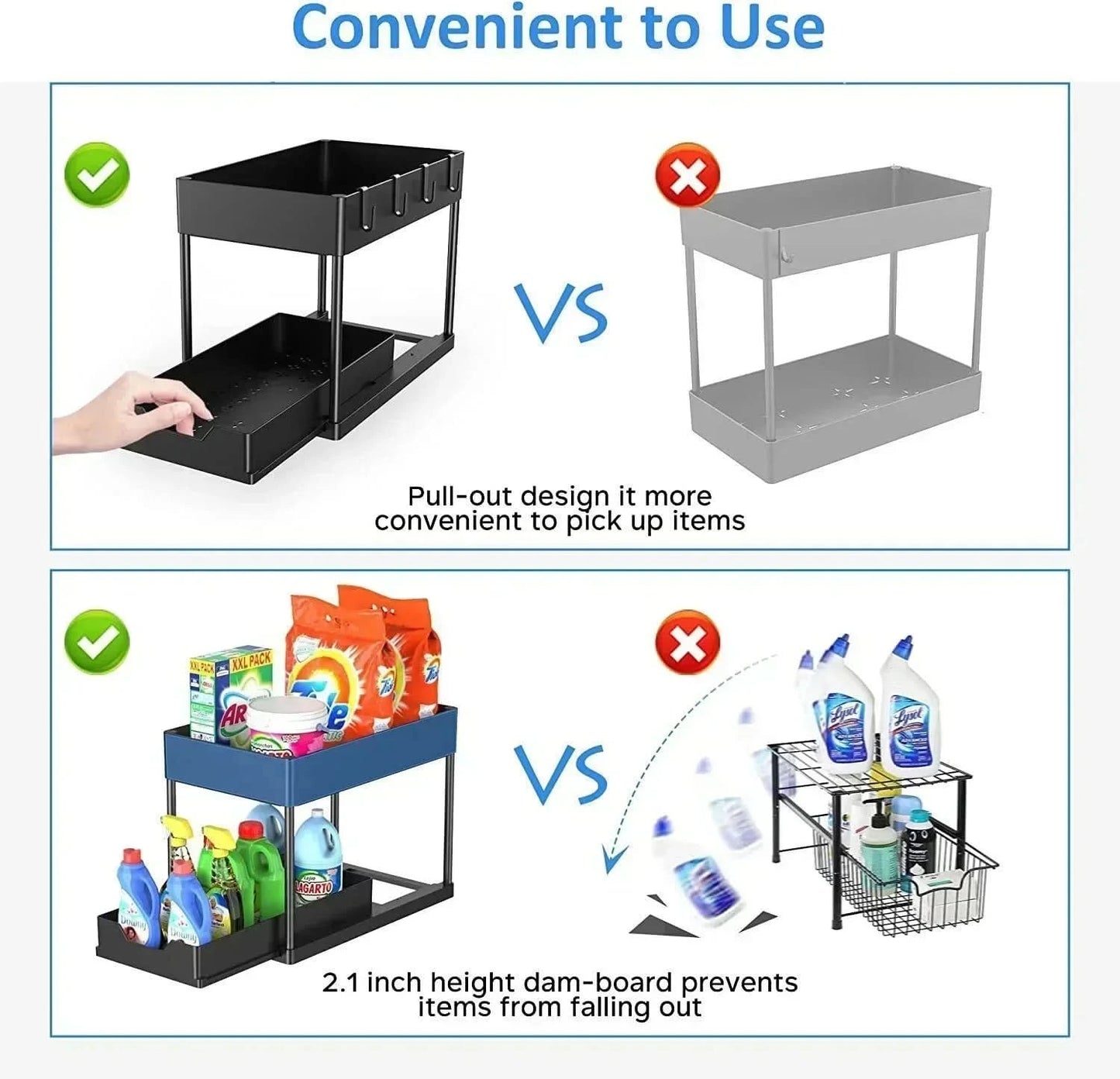 Two-level Pull-down Sink Shelving Sliding Cabinet Basket Shelving Storage Shelf Hanging Cup Bathroom Kitchen Shelving