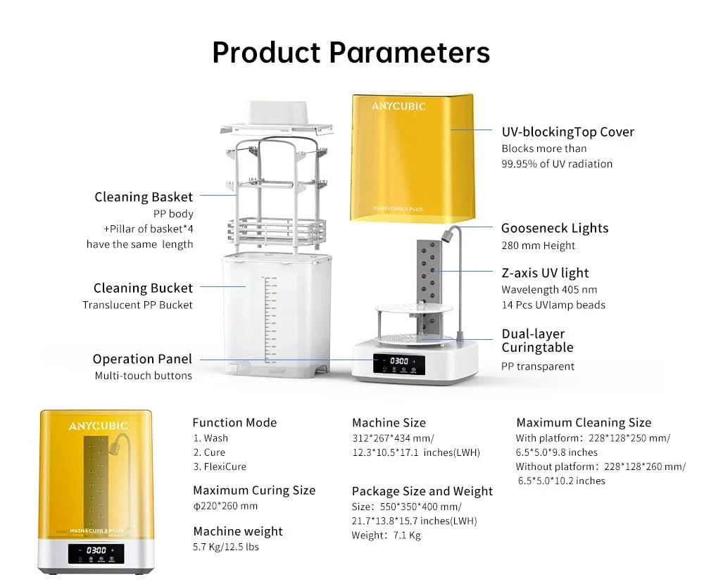 ANYCUBIC Wash & Cure 3 Plus Washing Curing 2 in 1 Machine For 12K Mono M5s 6K Mono X 6Ks LCD 3D Printer 3D Printing Models