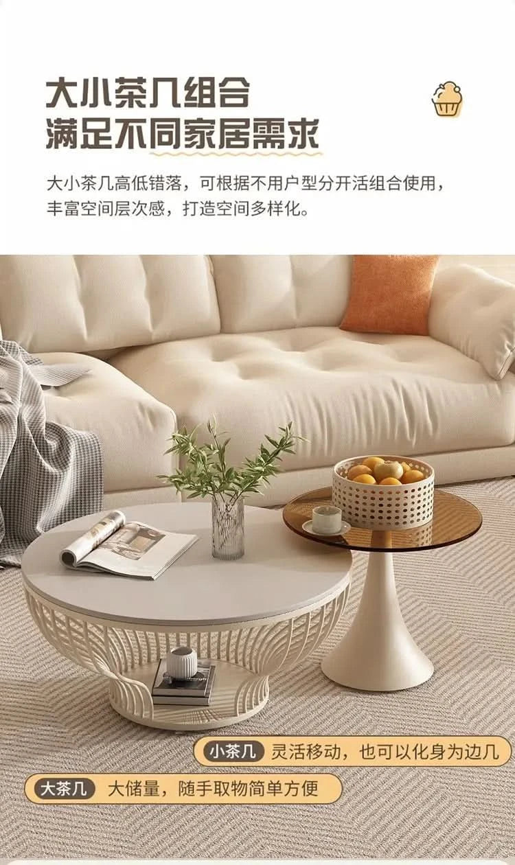 French Glass Top Coffee Table Round Glamour Modern Aesthetic Coffee Table Beauty Nordic Mesa De Centro Living Room Furniture