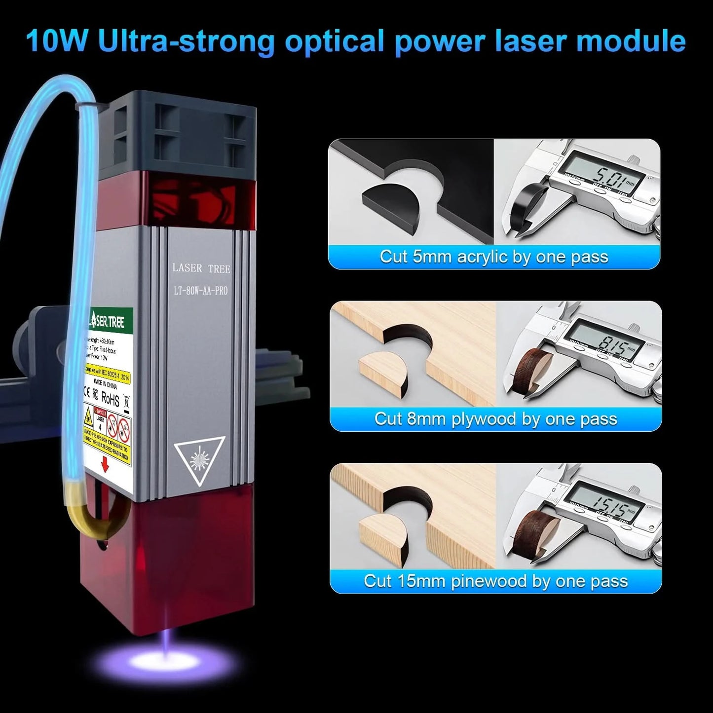 LASER TREE Laser Module 10W/20W/30W/40W Optical Power with Air Assist Laser Head TTL Blue Light for Engraver Cutting Wood Tools