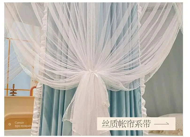 Four Season Bed Curtain Canopy for Girl Room Palace Mosquito Net with Frame Romantic Shading Three-door Bedcover Decor