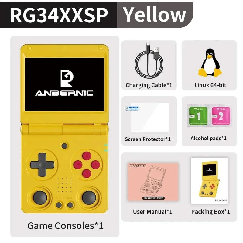 ANBERNIC RG34XXSP Flip Handheld Console 3.4'' IPS Screen Linux 64-bit H700 Supports 5G WIFI Video Game Consoles  256G PSP Games