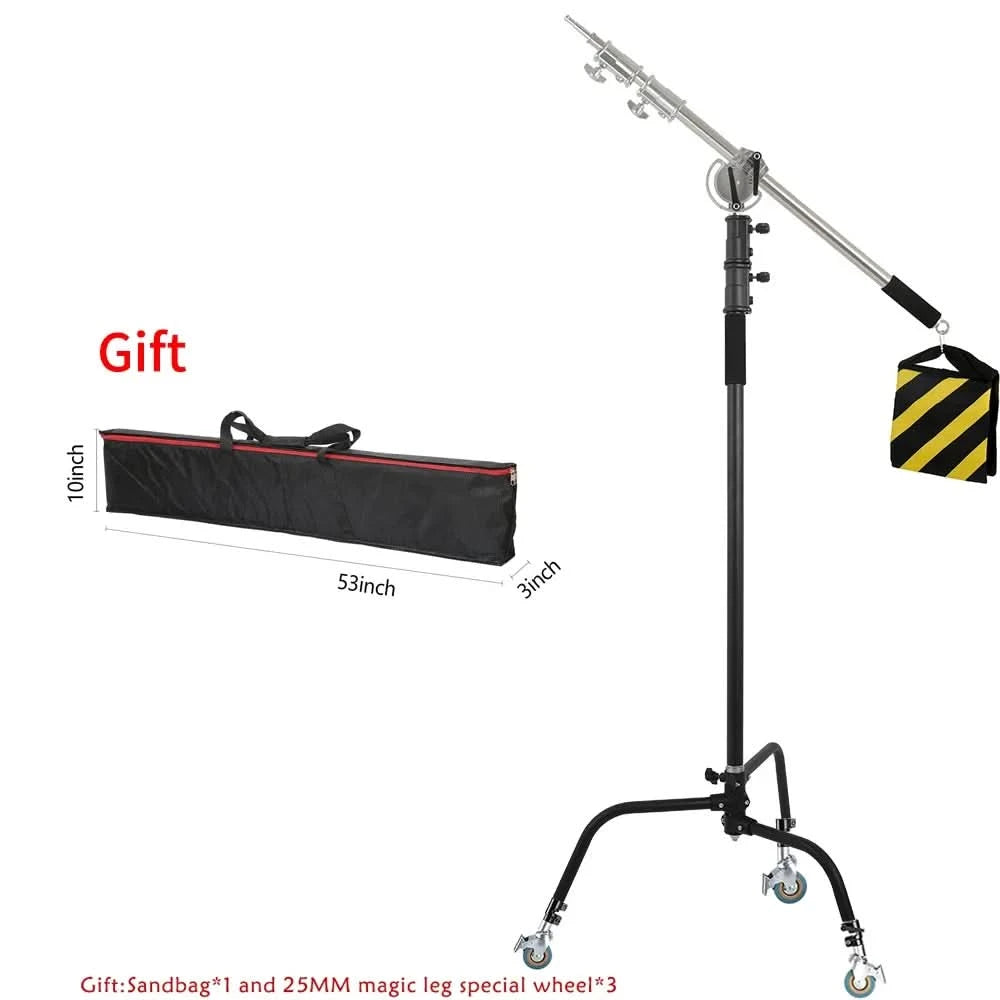 SH 2.6M/3.3M Black Stainless Steel Century Foldable Light Stand Tripod Magic Leg Photography C-Stand For Spot Light,Softbox
