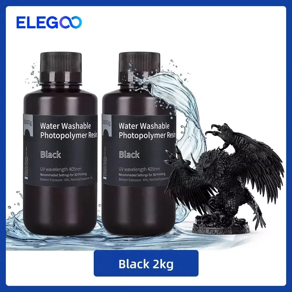 ELEGOO Water Washable 3D Printer Resin LCD UV-Curing Resin 405nm Standard Photopolymer Resin for LCD 3D Printing 1000g 8 Colors