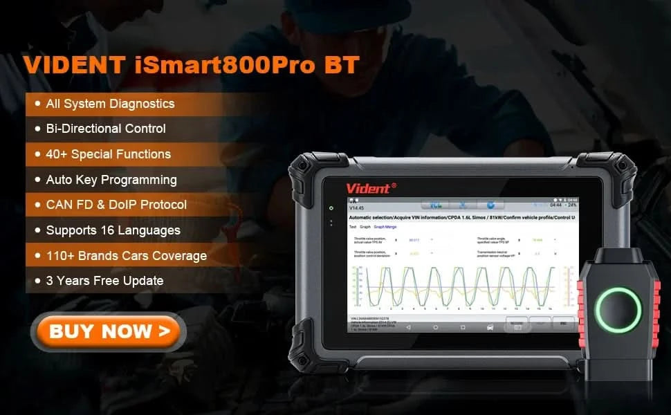 VIDENT iSmart800 Pro OBD2 Scanner Full System Car Diagnostic Tool Key Programming Bi-Directional Control 40+ Reset CAN FD& DoIP