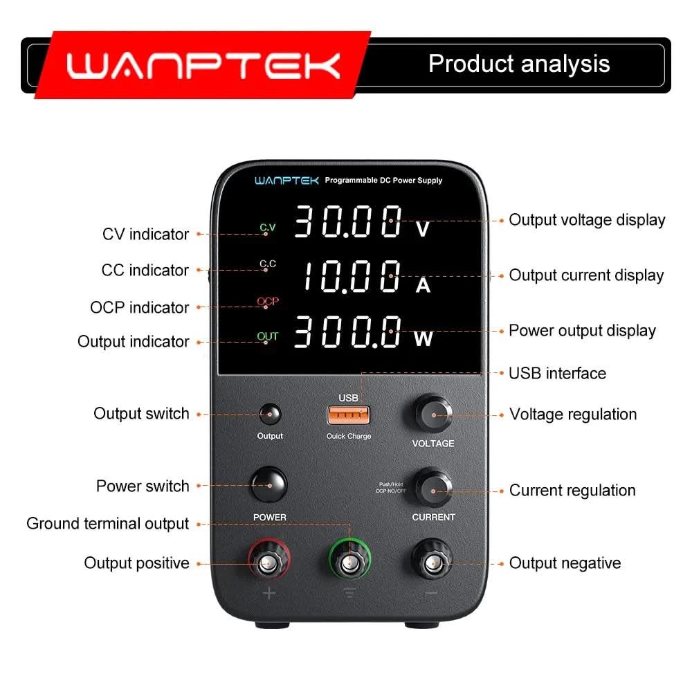 Wanptek Adjustable DC power supply 30V 10A 60V 5A Lab Bench Power Source Stabilized Power Supply Voltage Regulator Switch 220V