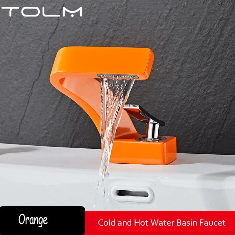 TOLM Brass Black Gold Basin Faucet Bathroom Sink Faucets Hot Cold Water Mixer Crane Deck Mounted Single Handle Hole Bath Kitchen