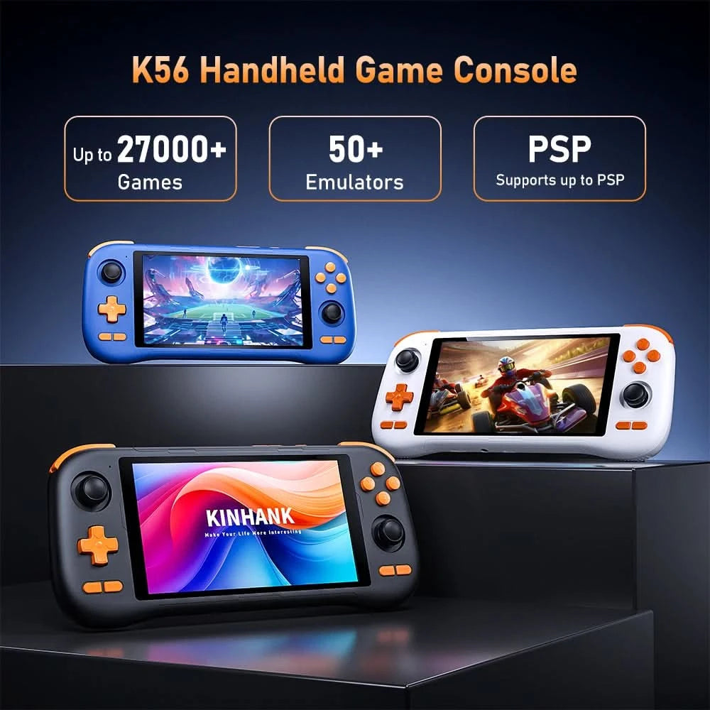KINHANK K56 Handheld Game Console 5.5'' Touch Screen 50 Emulators for Android 14 PS1/PSP/DC/SS 5000mAh WIFI5 Retro Game Player