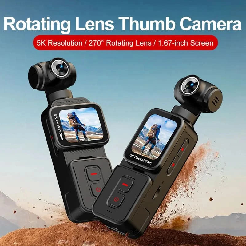 K28 5K Ultra Clear Handheld Action Camera 1.69-inch Face Recognition Automatic 270°Rotating Lens Follow Shot Sports Thumb Camera