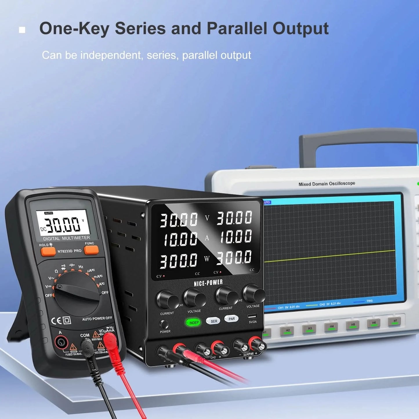 NICE-POWER 30V 10A Dual-Channel DC Lab Power Supply 60V 120V 240V Double Bench Power Source Positive & Negative Voltage Output