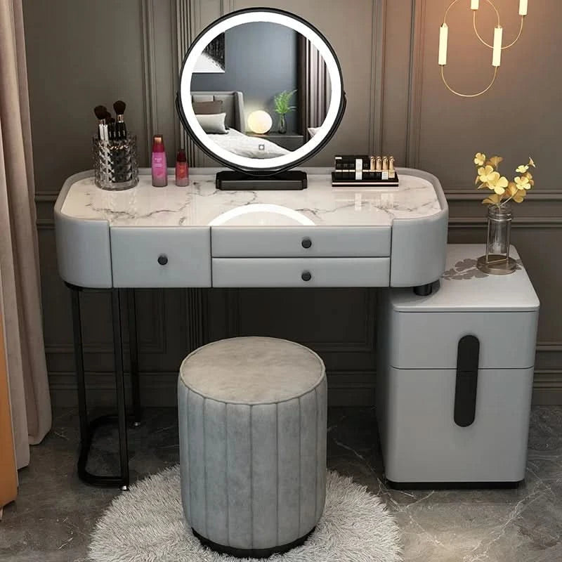 Luxury Jewelery Storage Dressing Table Glass Top Girls Unique Makeup Mirror Beauty Dressing Table Light White Muebles Decoration