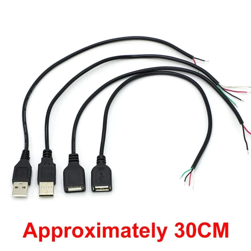1/5/10pcs 30cm Power Supply Cable 2 Pin USB 2.0 A Female Male 4 Pin Wire Jack Charger Charging Cord Extension Connector DIY 5V